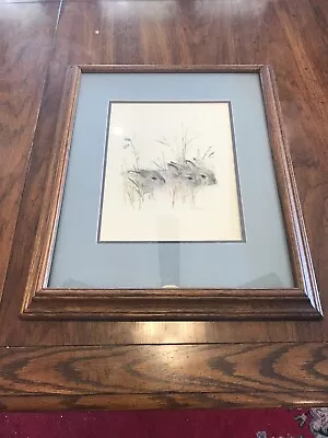 Danish Artist Mads Stage Hare Baby Bunnies Art Framed Print Signed • $60