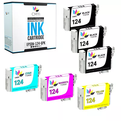 6PK T124 Ink For Epson 3 Black 1CMY 124 Cartridge Fits Stylus Workforce NX230 • $20.89