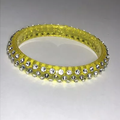 Vintage Plastic Yellow Bangle Bracelet With Rhinstones  • $14.99