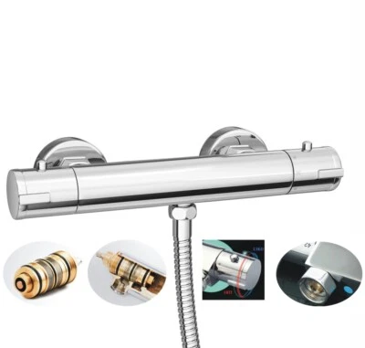 £21.99 • Buy Modern Bathroom Bar Mixer Shower Valve Thermostatic Round Chrome Bottom Outlet