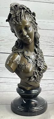 Beautiful Flower Girl Vintage Female Bronze Cast Bust Sculpture Home Decoration • $174.65