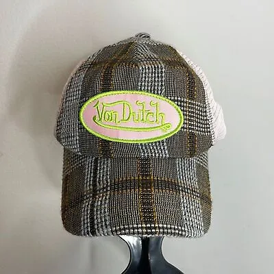 Von Dutch Pink & Brown Plaid Y2K Trucker Hat • $60