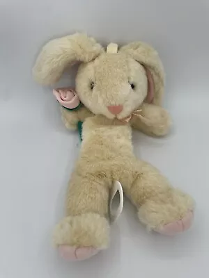 1998 Lullaby Club Musical Crib Pull Bunny Rabbit Tan Baby Plush Rose Flower • $23.16