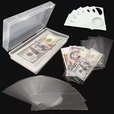 100Pcs Money Sleeves Protector Dollar Bill Holder W/ Storage Case For Collectors • $10.90