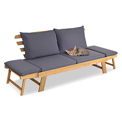 Outdoor Daybed Patio Convertible Couch Sofa Bed Wood Folding Chaise Lounge • £238.95