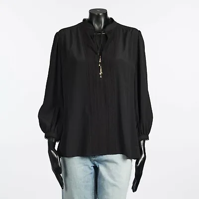 CELINE 1300$ Silk Black Folk Blouse - Crepe 3/4 Sleeves Triomphe Chain • $636