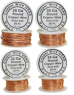  Copper Wire Dead Soft For Jewelry Making 182022 And 24Ga 25 Ft Spool Each • $9.25