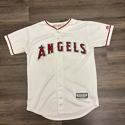 Majestic Anaheim Angels Mike Trout Baseball Youth M (10-12) Jersey White Stains • $32.99