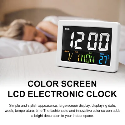 LCD Digital Electronic Desk Alarm Clock With Temperature Date Display Decor • £11.59