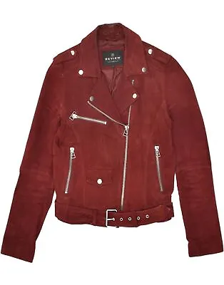 VINTAGE Womens Biker Jacket UK 14 Large Burgundy AH20 • $33.07