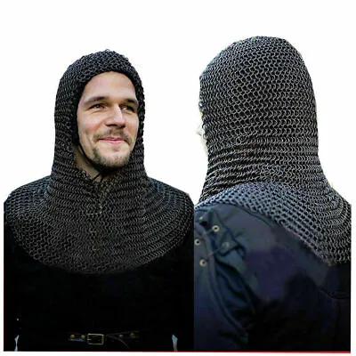 Chainmail Coif Knight Armor MIld Steel Hood Medieval Chain Mail Hoodie For Larp • $92.39