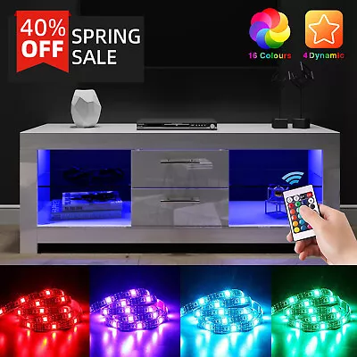 £114.99 • Buy White TV Stand Unit Cabinet With LED Light Entertainment 130cm High Gloss Doors