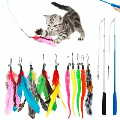 $16.99 • Buy 12PCS Kitten Cat Feather Toy Bell Wand Teaser Rod Interactive Play Pet Toys Gift