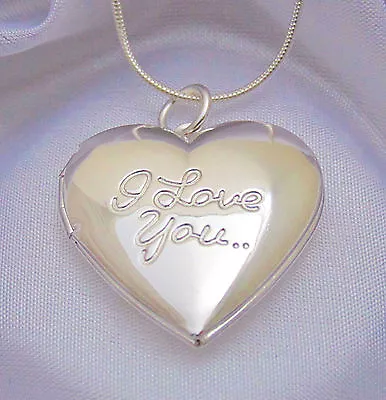 Sterling Silver I Love You Heart Locket Pendant Necklace Photo Gift Box • $12.50