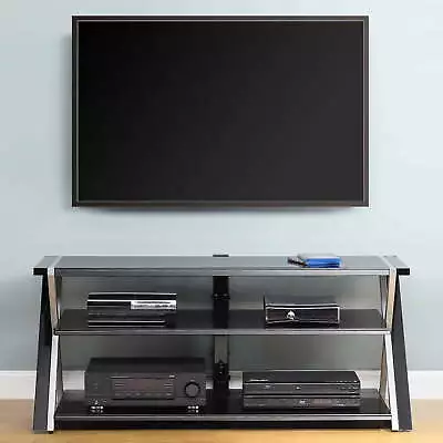 Black TV Stand For 60  Flat Panel TVs With Tempered Glass Shelves • $153.60