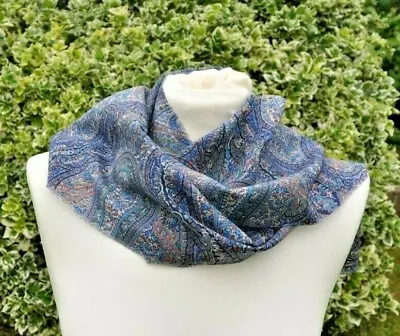 Scarf In Liberty Varuna Wool Darlington Paisley Style Blues Green Grey Ivory • £29.99