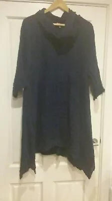 Sahara Ladies Navy Blue Linen Blend  Floaty  Long Top Size Medium 12/14 • £10