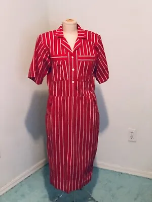 Vintage 60s Oops California Cotton Striped Waitress Pinup Pencil Shirt Dress 12 • $15
