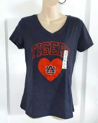 Auburn Tigers Womens T Shirt Size XS Blue Distressed Orange Heart Logo New  • $8.46