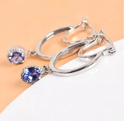 AAA Tanzanite 925 Sterling Silver   Hoop   Earrings. 1.00 Caret. • £29.99