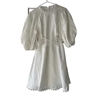 Zimmermann Rosa Button Detailed Linen Mini Dress White Size 1 / AU 10 • $315.57