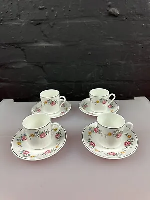 4 X Mayfair China Floral Coffee Cups / Cans And Saucers Set • £19.99