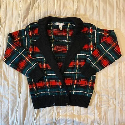 $39.95 • Buy Vtg Cambridge Dry Goods Sweater Womens M Plaid Wool Shawl Collar Cardigan