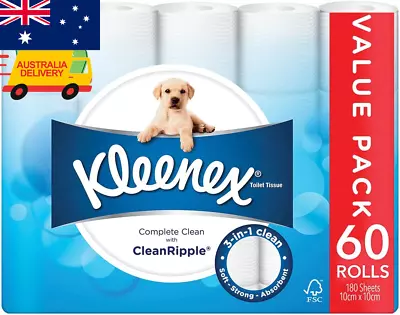 Kleenex Complete Clean Toilet Paper 60 Count 1X60 Rolls Packaging May Vary AU • $40.99