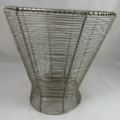 Wire Metal Industrial Trash Can Waste Basket Vtg 11  Silver • $42