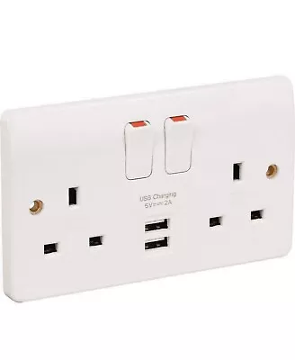 MK K2744 Twin Double 2 Gang Switched  Socket With 2 X USB Sockets Plug DP • £14.99