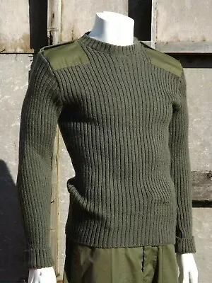 Genuine Belgian/British Army Wool Jumper Crew Neck Olive Green Surplus Repaired • £14.99