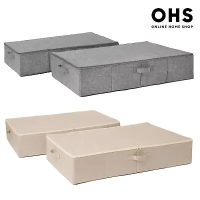 £14.99 • Buy OHS 2 X Faux Linen Under Bed Storage Zipped Organiser Clothing Foldable Box Bag