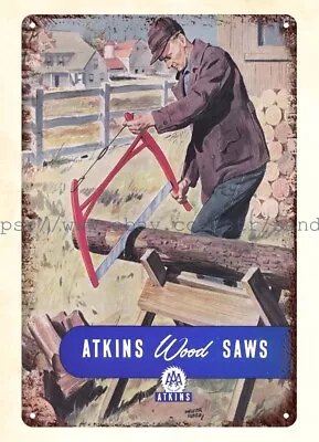1950 Atkins Wood Saws Woodworking Tools Metal Tin Sign Office Wall Art Decor • $18.84