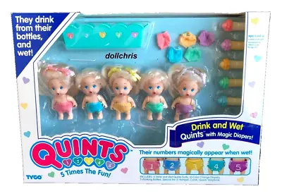 1990 Vintage TYCO DRINK And WET QUINTS 5 Dolls With Magic Diapers 1555 NRFB New • $119.99