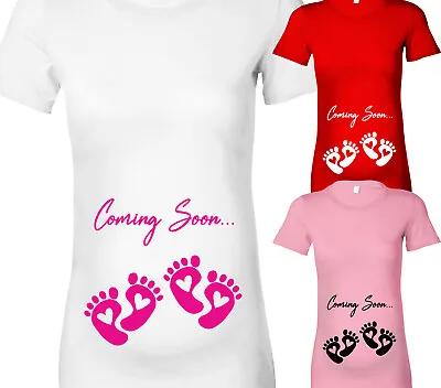 Twins Coming Soon Maternity T-Shirt Womens Pregnancy Tshirt Baby Shower Gift • £13.25