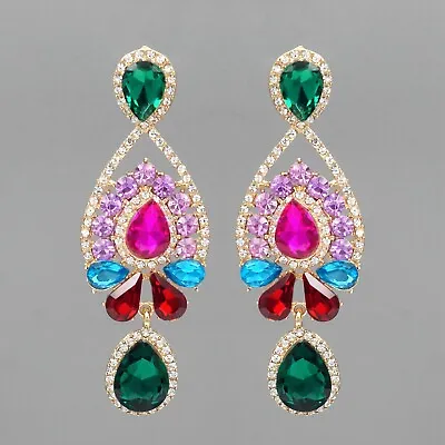 Women Multi-Color Crystal Rhinestone Chandelier Drop Dangle Earrings 20170 • $16.99