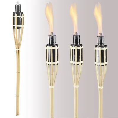 £18.99 • Buy 3 6 Or 9 Black Bamboo Torch Lanterns 2ft Outdoor Garden Oil Paraffin Patio Light