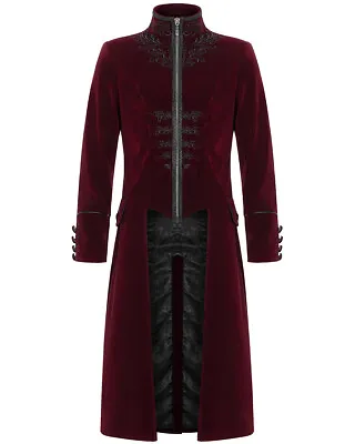 Punk Rave Mens Gothic Coat Long Jacket Red Velvet Embroidered Steampunk Vampire • $108.35