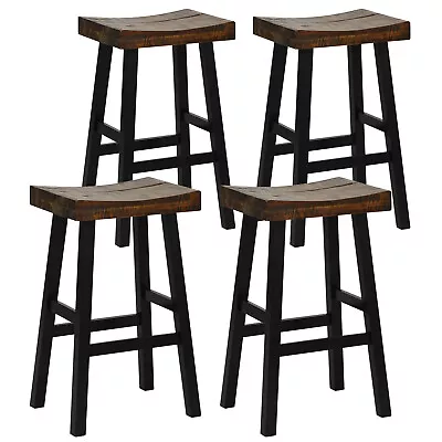 29  Saddle Bar Stools Set Of 4 Solid Wood Bar Chairs W/ Seat & Wood Footrest • $289.99