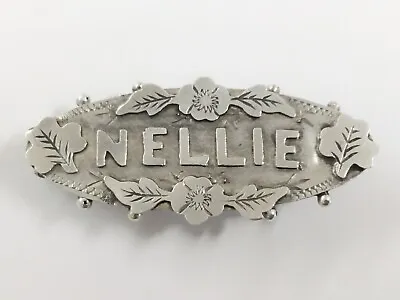 ANTIQUE STERLING SILVER NELLIE NAME BROOCH PIN 1908 2.7g • £34