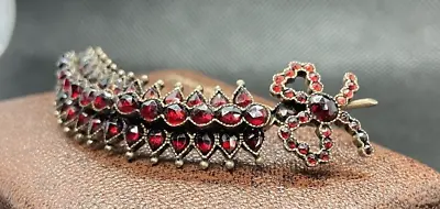 Antique Czech Bohemian Pigeon Blood Red Pyrope Flat Garnet Brooch • $150