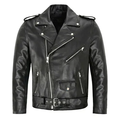 Mens Pu Leather Motorbike Jacket Biker Motorcycle Casual Punk Zip Belted Jackets • $43.64