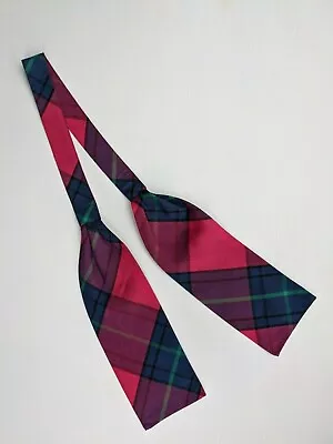 Vintage 80s 100% Cotton Pink Cool-Toned Madras Plaid Patchwork Square Bowtie  • $4