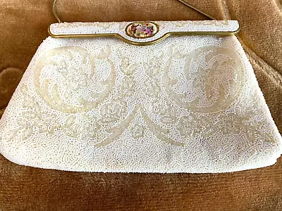 Vintage Limoges Freddy French Beaded Hand Made Purse White Evening Handbag • $145