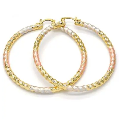 14K Gold Filled 3 Tone Twist Design Medium Large Round Hoop Earrings 30mm-80mm • $11.95