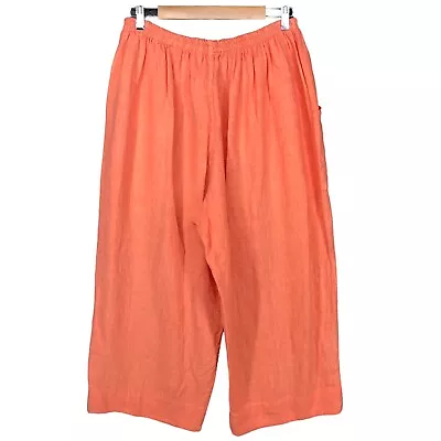 La Bass Cropped Linen Pants Womens Small Orange Wide Leg Pockets Elastic Waist • $65