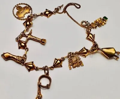 Vintage Womens Solid 18ct Yellow Gold Charm Bracelet Jewellery Gift 7x Charms • £1200