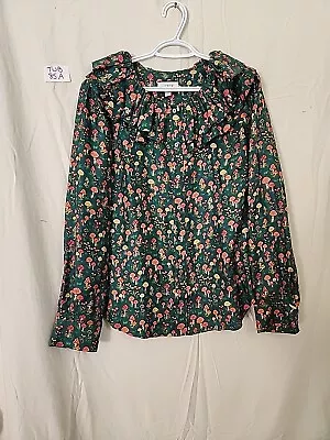 J Crew Silk-twill Ruffle Collar Blouse In Mushroom Floral Size L • $25