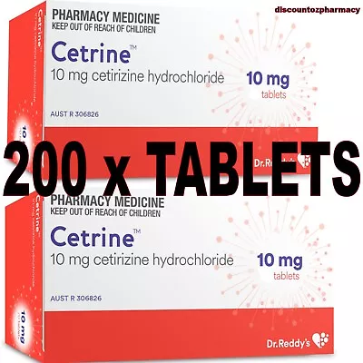 200x Cetrizine Hydochloride 10mg Cetrelief ZYRTEC Generic Hayfever  Allergy • $24.99