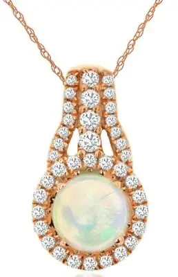 .65ct Diamond & Aaa Opal 14k Rose Gold Round Halo Tear Drop Fun Floating Pendant • $1397.43